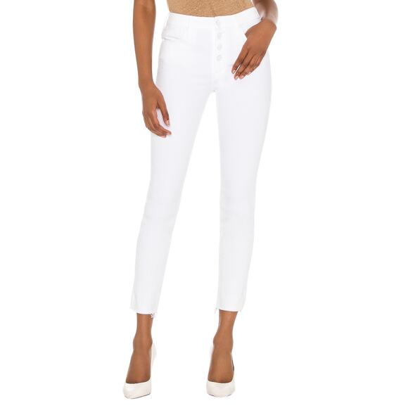 MOTHER Denim - MOTHER Pixie Ankle Fray Skinny Jeans 28 White Button Fly Frayed Hem Clean Girl